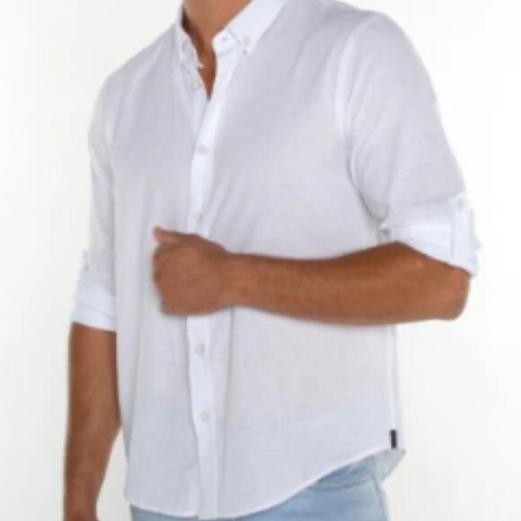 Liverpool Los Angeles Convertible‎ Sleeve Button Up Shirt White XL Linen Blend - Picture 1 of 14